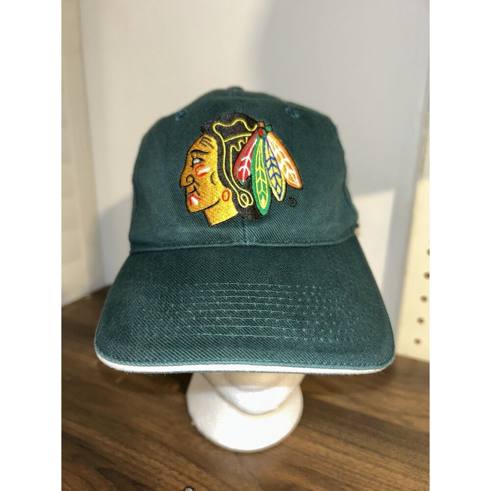 Vintage Chicago Blackhawks Kick 10 Pro Gear NHL Green Hat Cap Strapback